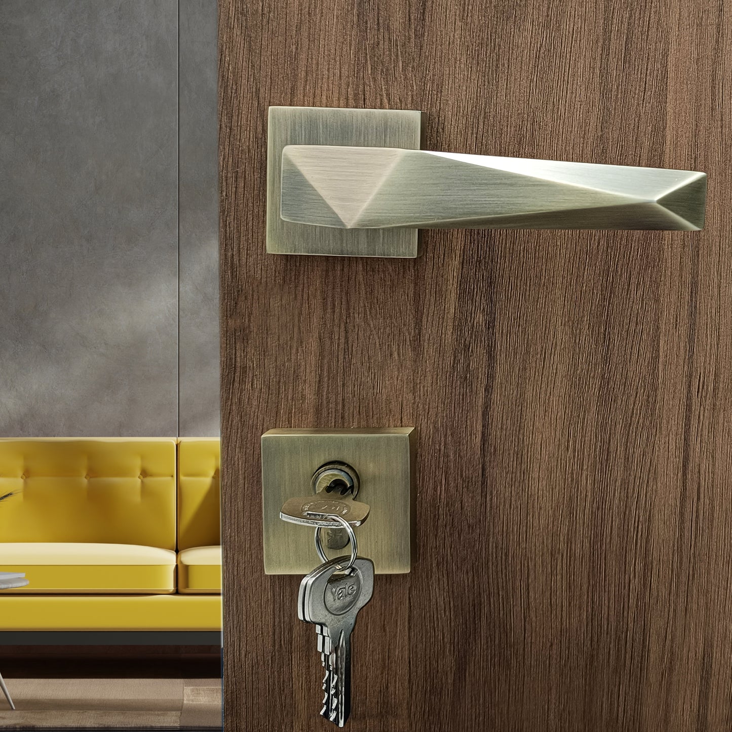 SM-01-01-02 Yale SM series Mortise Lock Comboset with Rose and Escutcheons, Cylinder with Knob inside and keys Outside, AB Finish