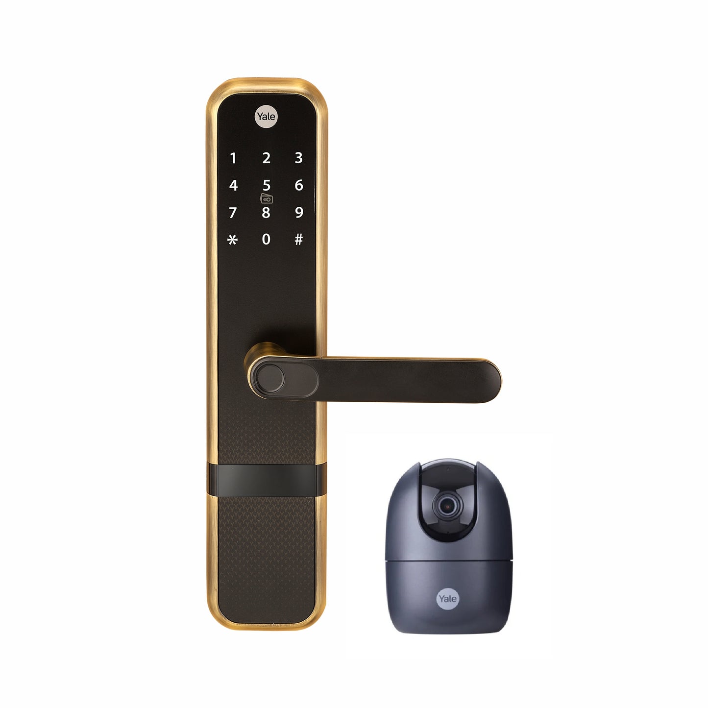 Special bundle package of Yale Zuri Smart Lock (Antique Bronze) and Yale Indoor Wifi PTZ camera