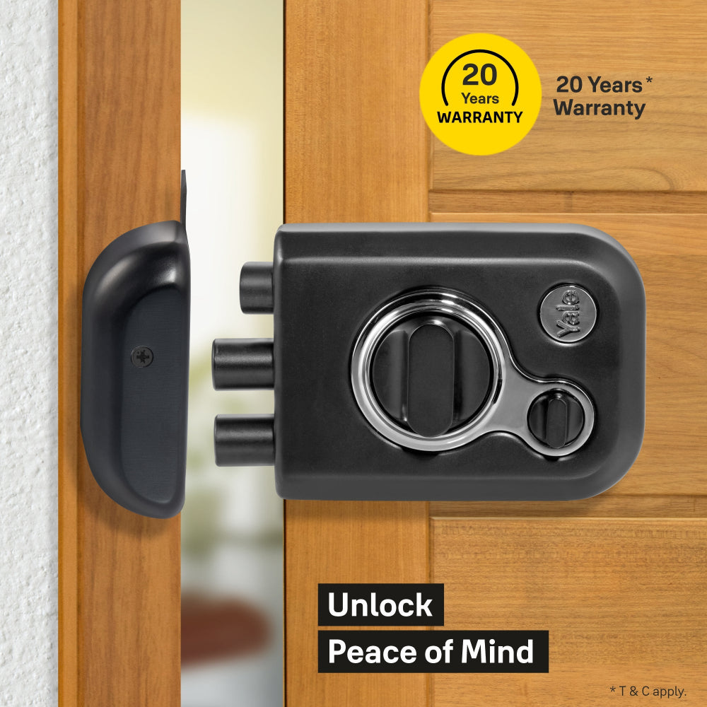 Yale Kratos RIM lock for main doors in black matt with warranty unlock peace of mind
