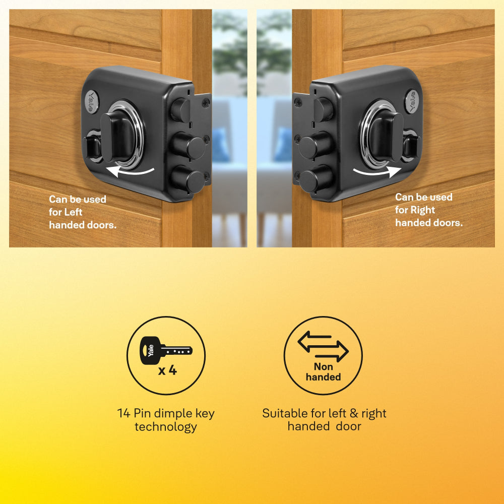 Yale Kratos RIM lock for main doors in black matt suitable for left or right side opening doors