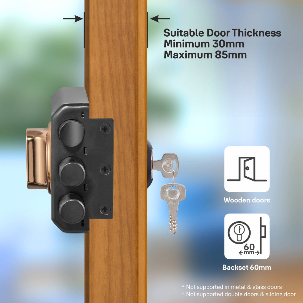 Yale Kratos RIM lock for main door with knob inside and outside dimple key in Dual finish