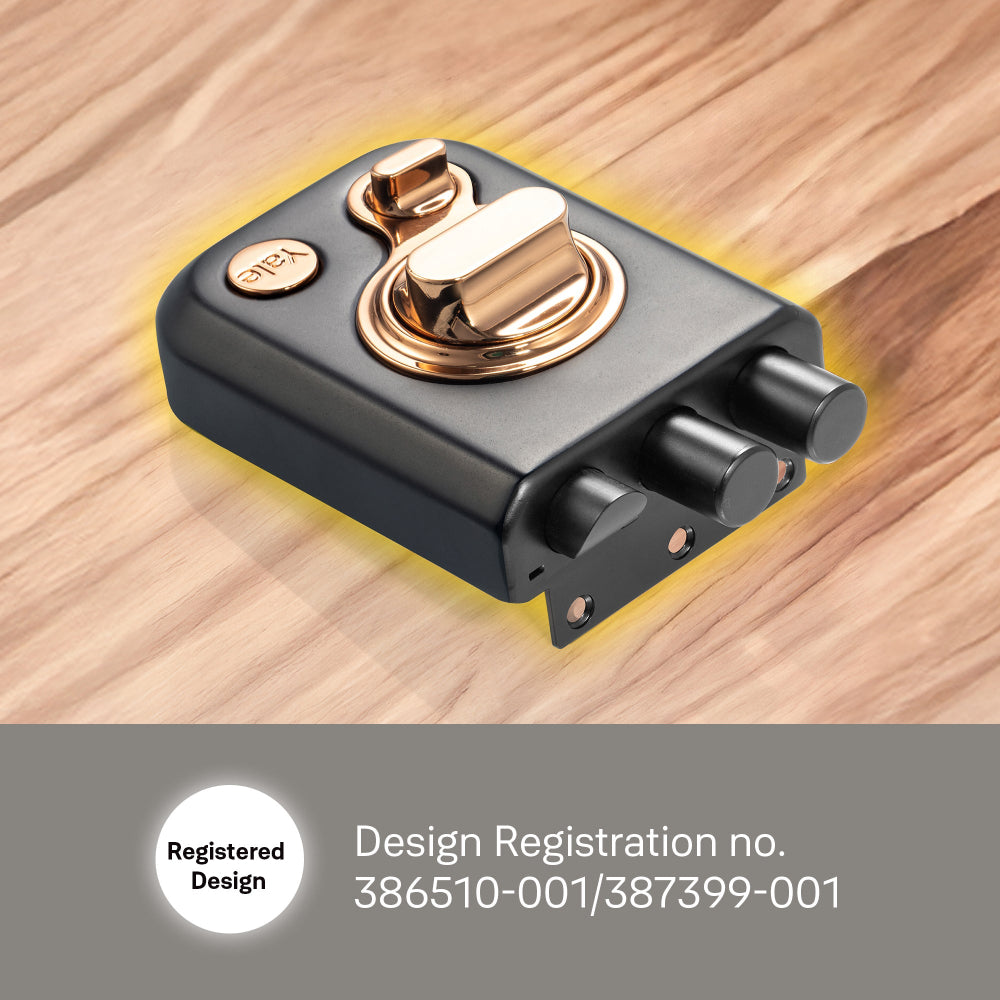 Yale Kratos RIM lock for main door with knob inside and outside dimple key in Dual finish