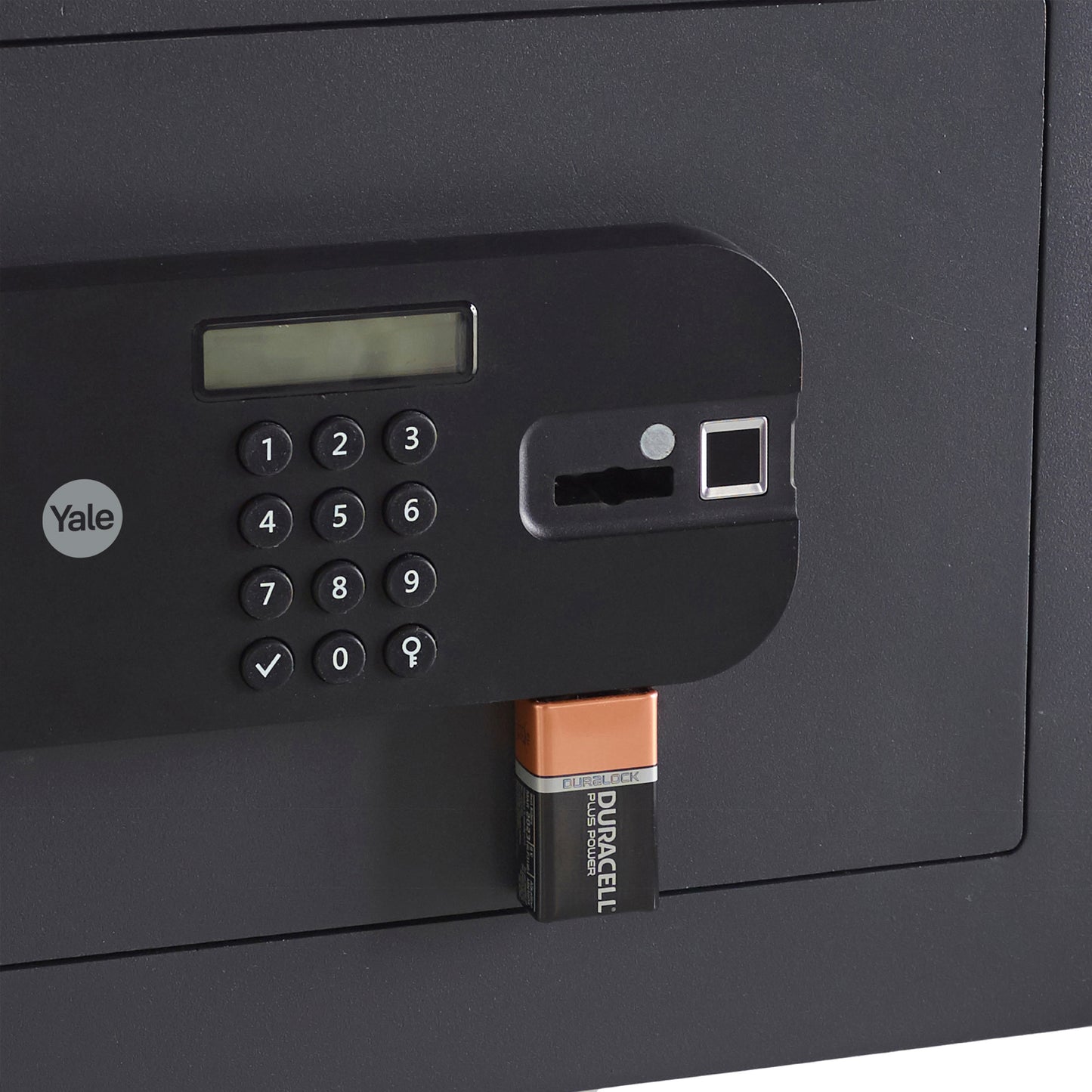 Yale Maximum Security fingerprint locker for home or offices in grey with emergency 9V external battery power