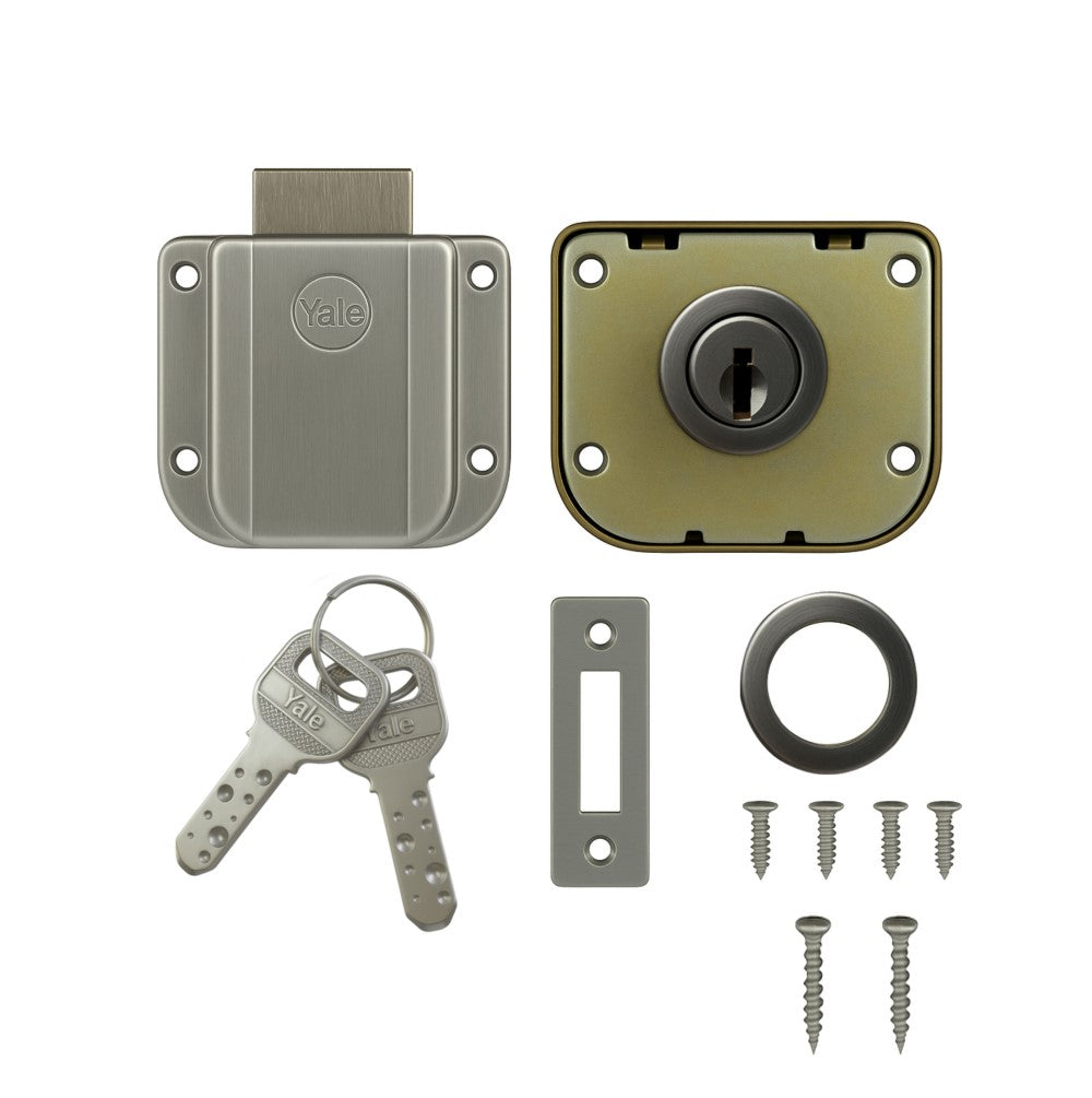 Yale Drawer Lock DRW Series 25mm | Stainless-steel Lock with Dimple Key | Reversible Keys | Deadbolt | Installed in Cupboards, Wardrobes & Wooden Furniture | Black Matt Color