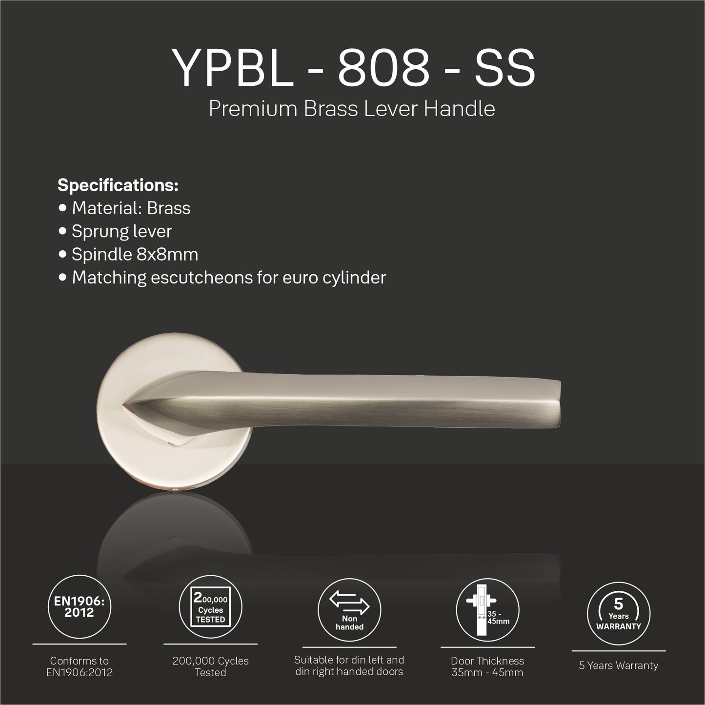 YPBL-808-Solid Brass Premium Lever Handle, Satin Steel