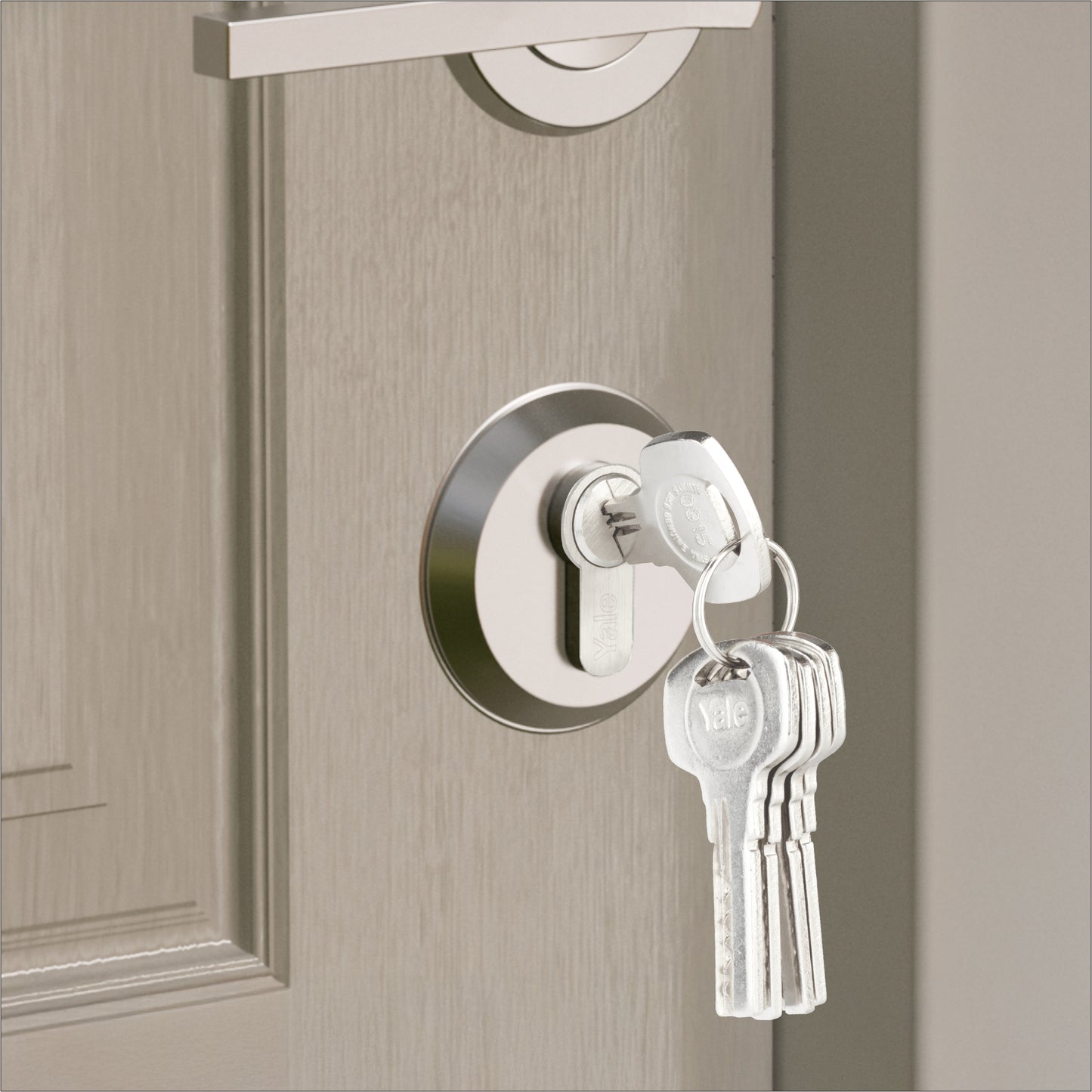 Yale Cylinder (70 MM TT SN DK-S) with Inside Thumb turn, Satin Nickel, Dimple Keys (5nos.)