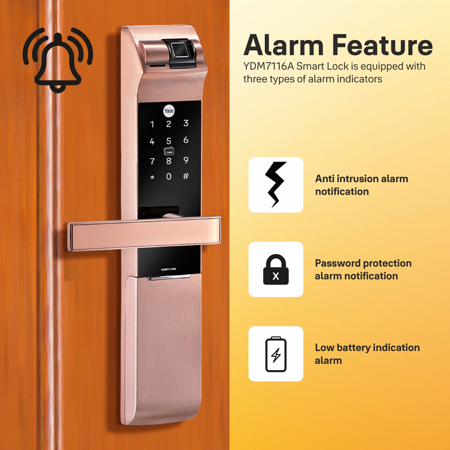 YDM 7116 Smart lock with alarm indicators