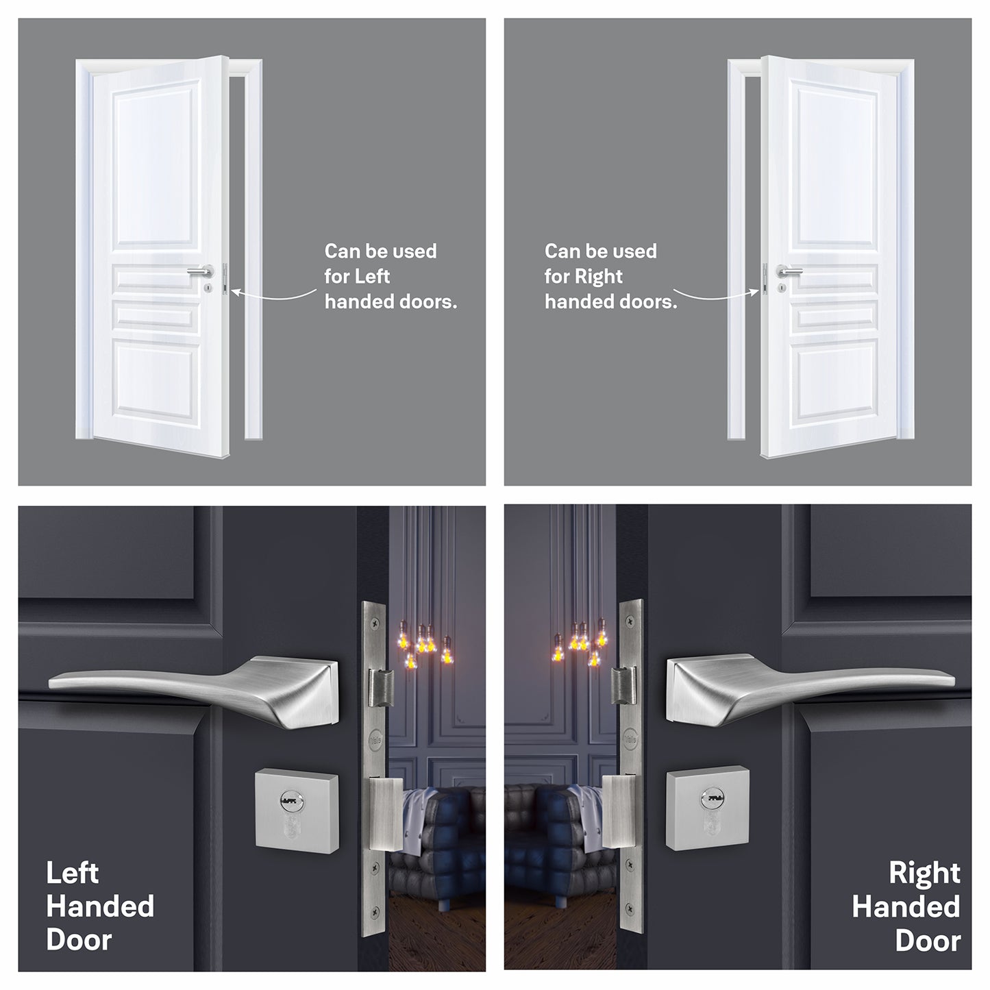 YMEL 702-SS Yale Mortise Lock and handle Comboset with Rose and Escutcheons, Key Cylinder with Knob inside and keys Outside, SS Finish