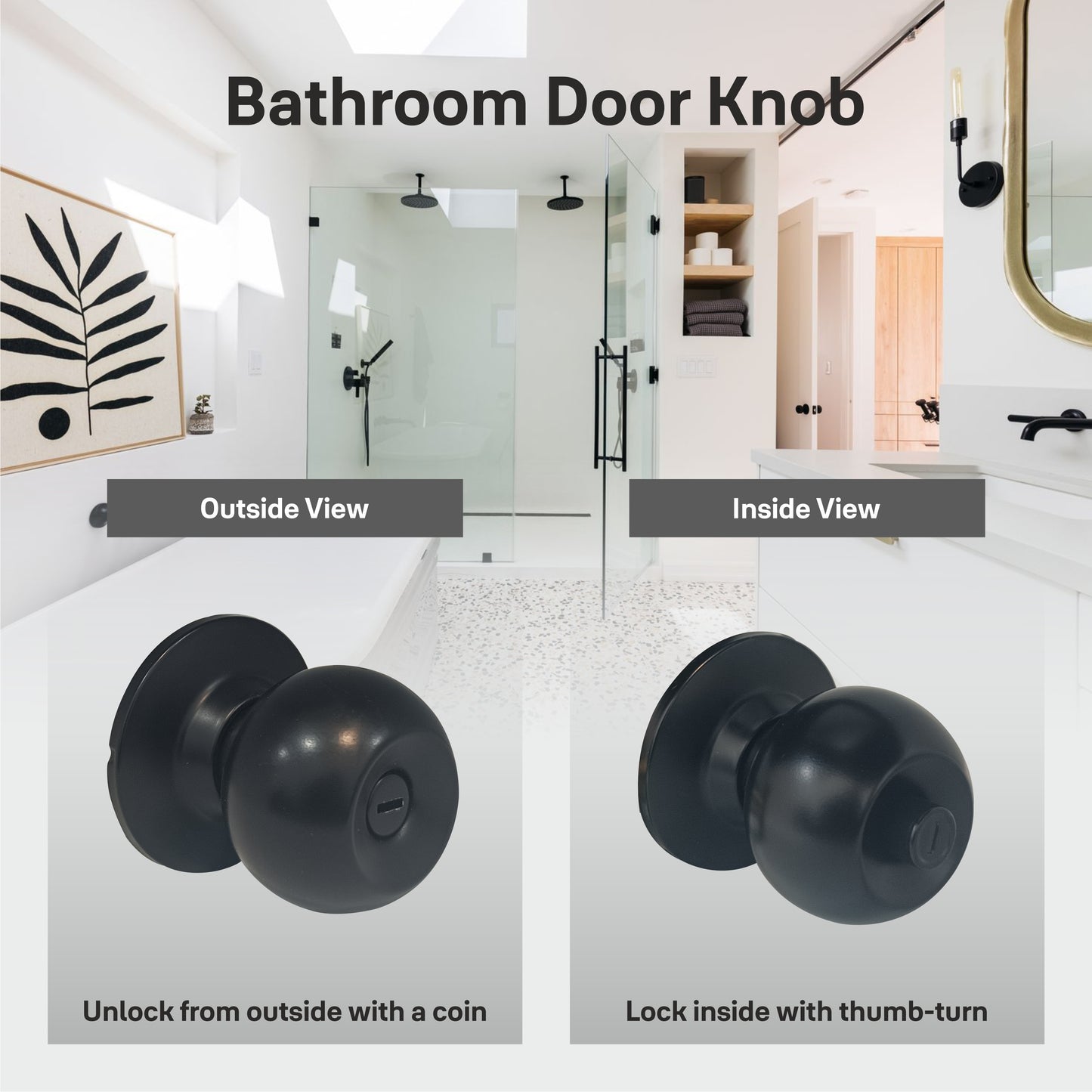 CA5122 US 19 Knobset 60/70mm Backset, Bathroom, Black