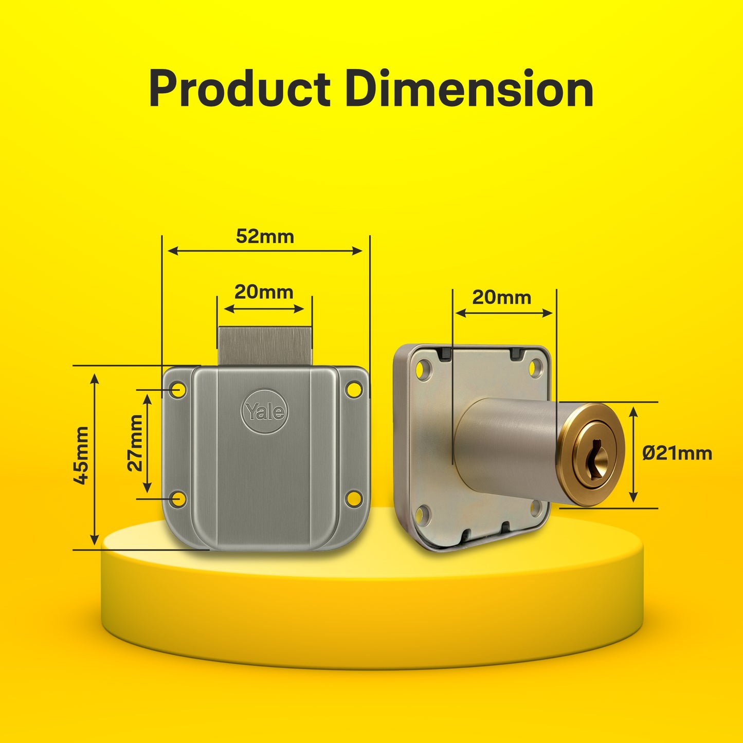 Yale Drawer Lock DRW Series 20mm | Stainless-steel Lock with Dimple Key | Reversible Keys | Deadbolt | Installed in Cupboards, Wardrobes & Wooden Furniture | Rose Gold Color
