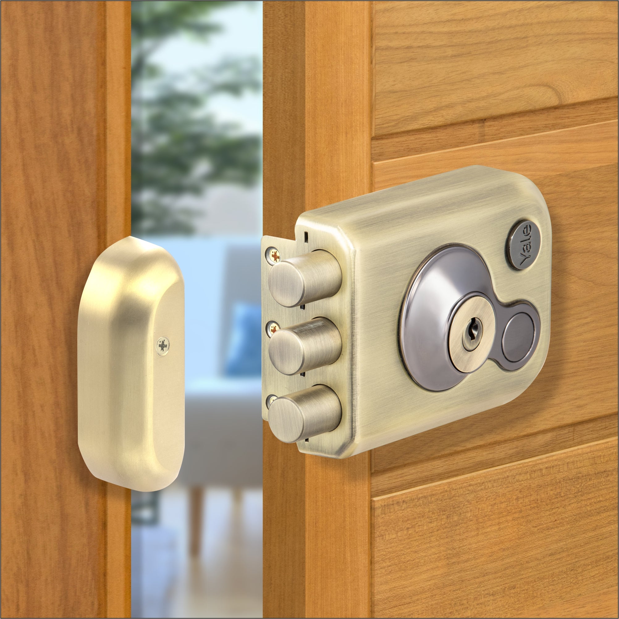 Yale Kratos KRT-3B-DC-ABM/BN, 3 Deadbolt RIM Lock for main doors