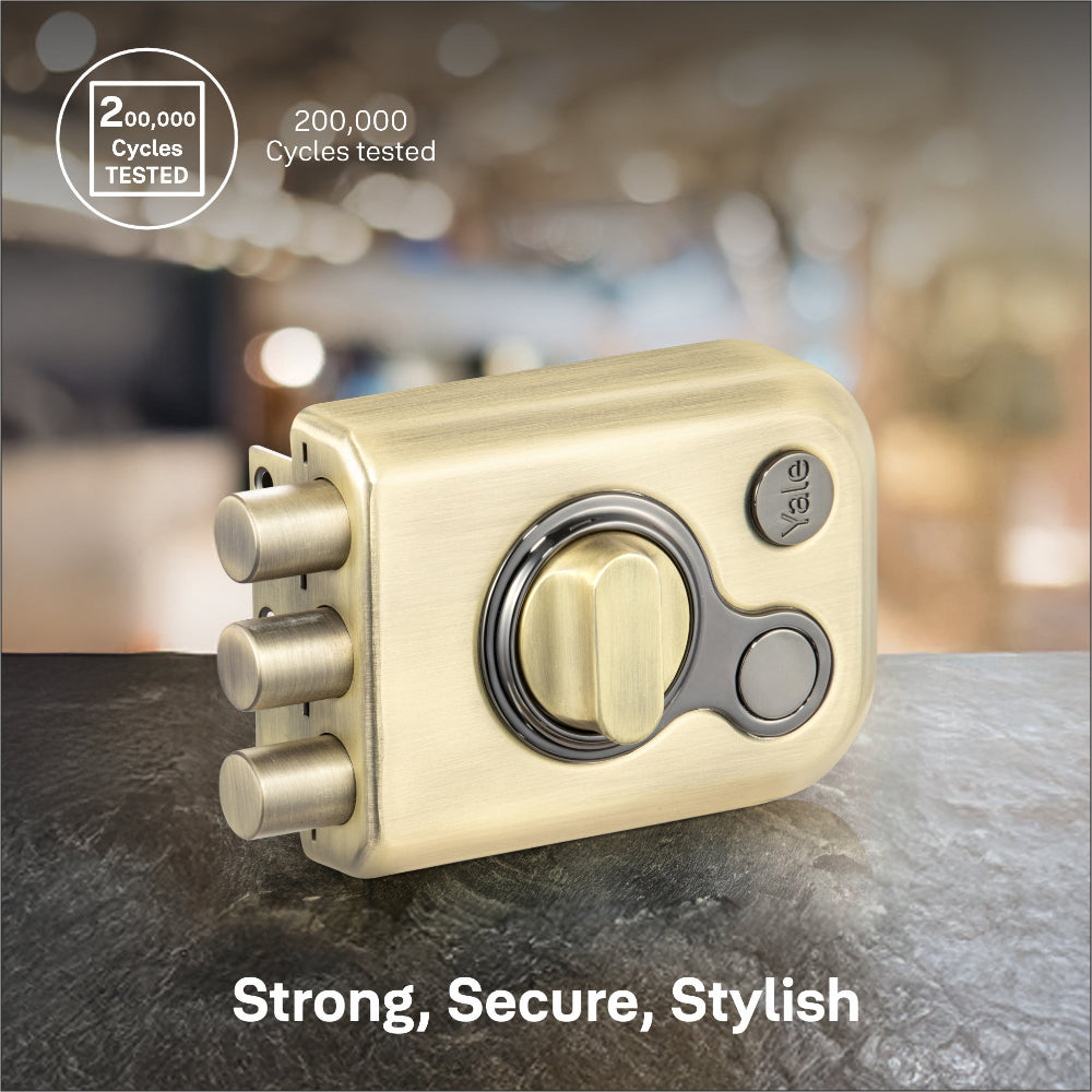 Yale Kratos RIM lock for main door in antique brass highly durable