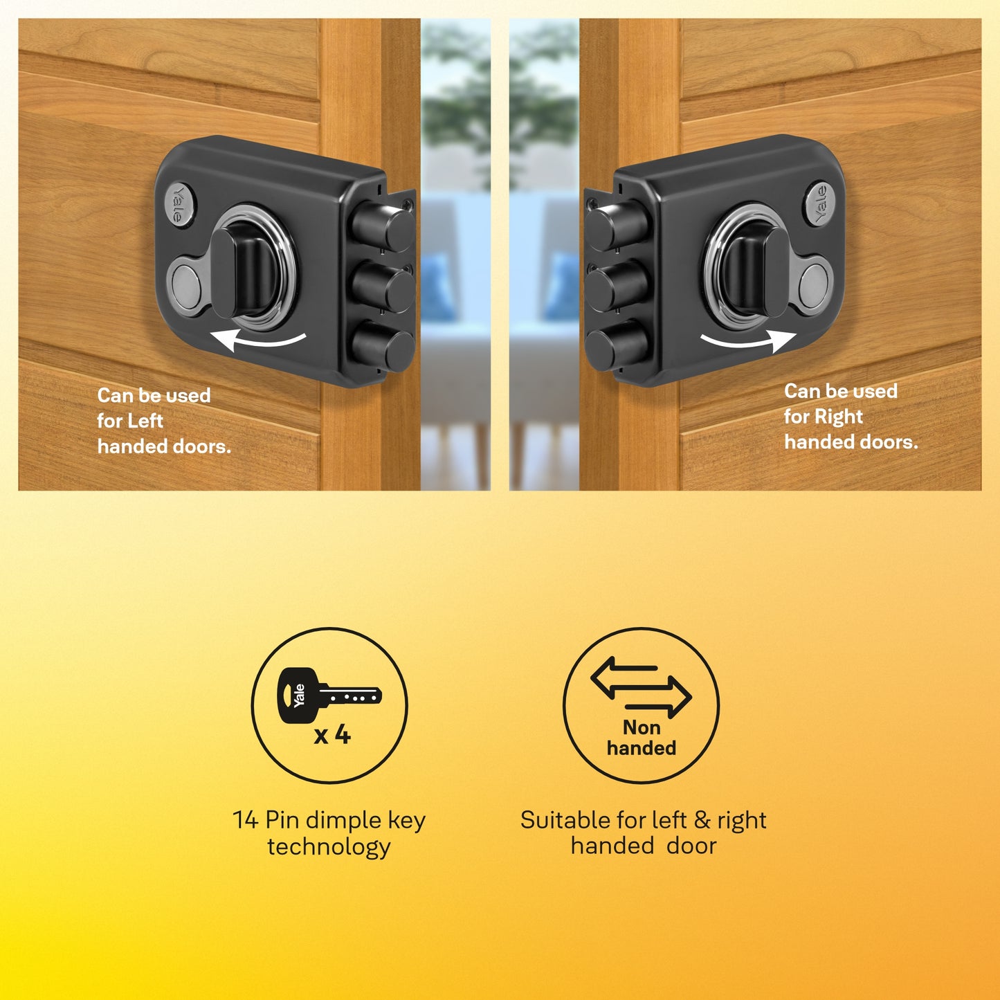 Yale Katros Rimlock KRT-3B-TT-BM/BN – Tribolt, 3 Deadbolts, Thumbturn, 4 Dimple Keys (Black Matt and Black Nickel)