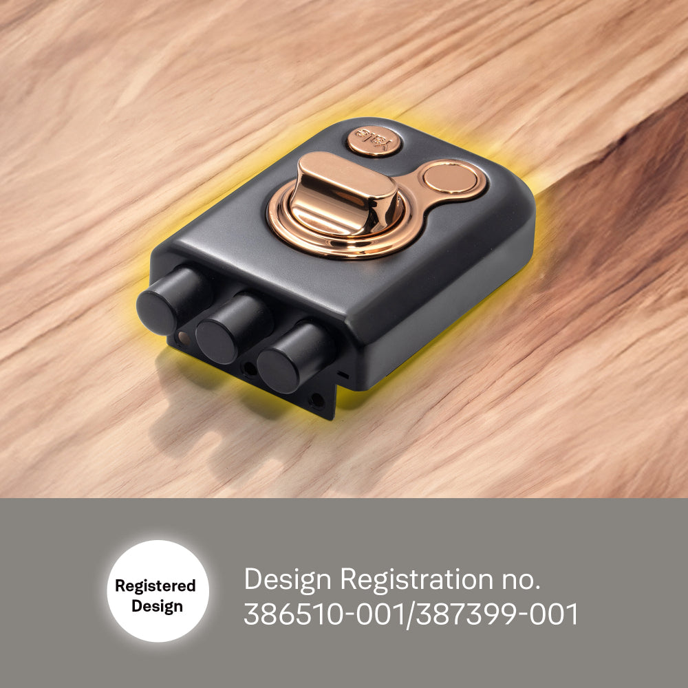 Yale Kratos™ RIM Lock for main doors in black matt and rose gold