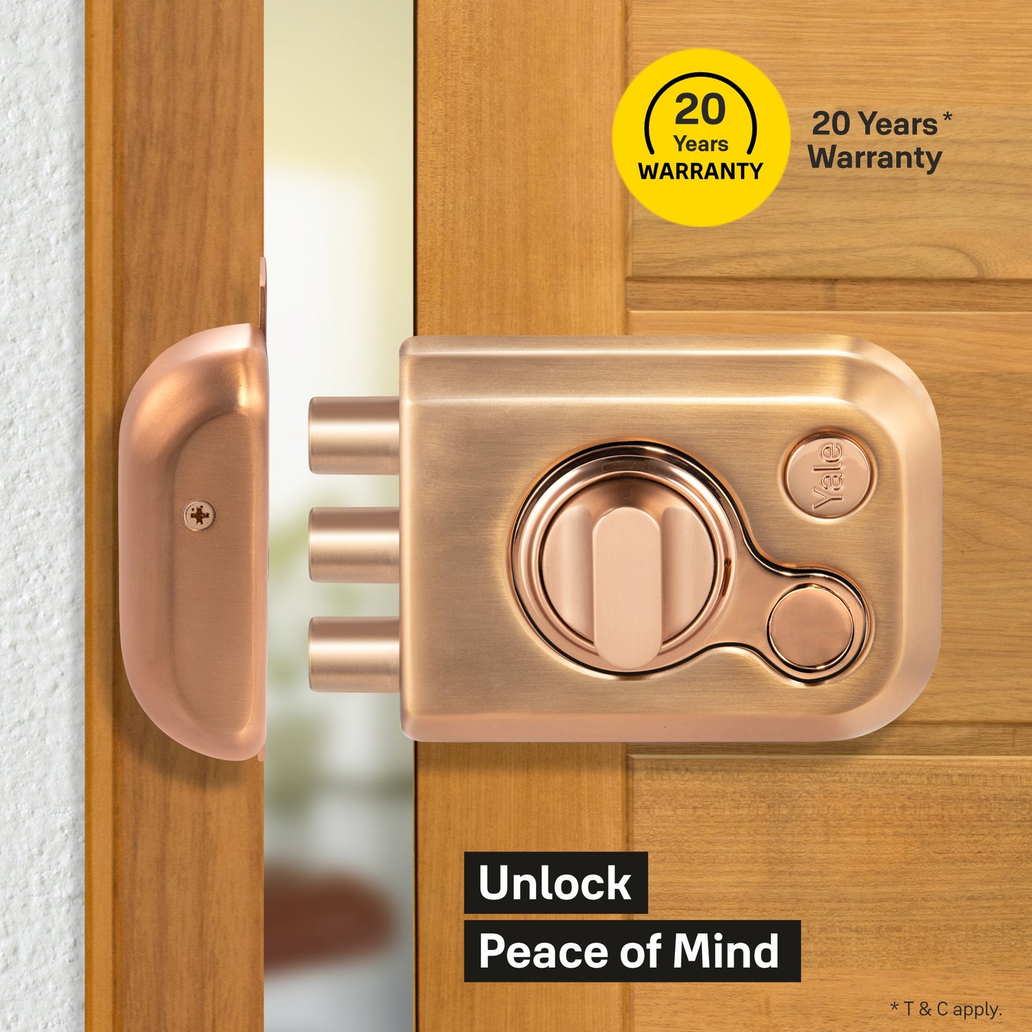 Yale KRT – Tribolt, 3 Deadbolts, Thumbturn, 4 Dimple Keys (Rose Gold Matt and Rose Gold), model KRT-3B-TT-RGM/RG