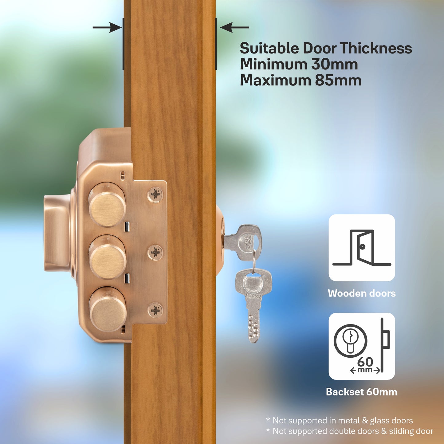 Yale KRT – Tribolt, 3 Deadbolts, Thumbturn, 4 Dimple Keys (Rose Gold Matt and Rose Gold), model KRT-3B-TT-RGM/RG