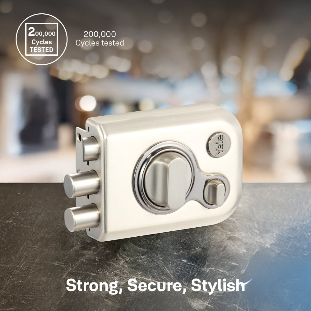 Yale Kratos RIM lock for main door with latch and two deadbolts and knob inside