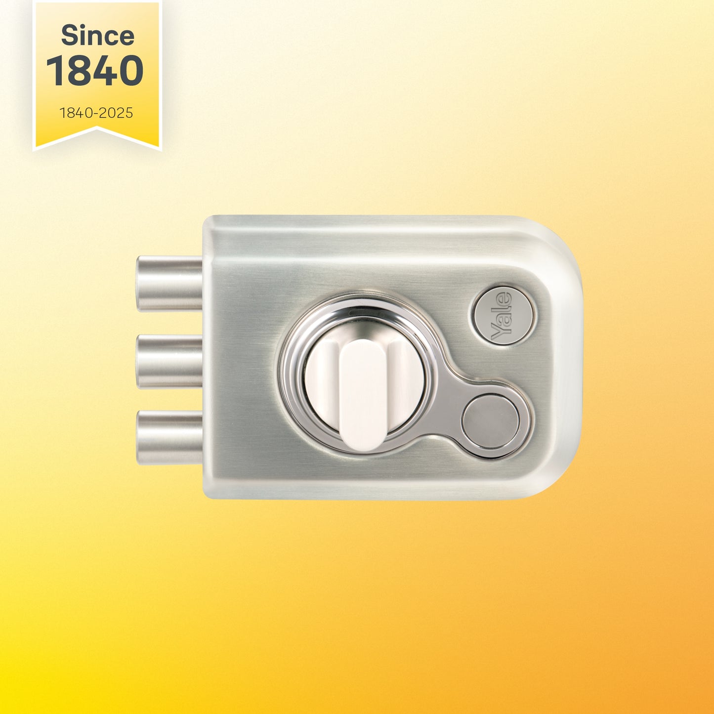 KRT-3B-TT-SSM/BN: Yale Katros Rimlock – Tribolt, 3 Deadbolts, Thumbturn, 4 Dimple Keys (Satin Steel Matt and Black Nickel)