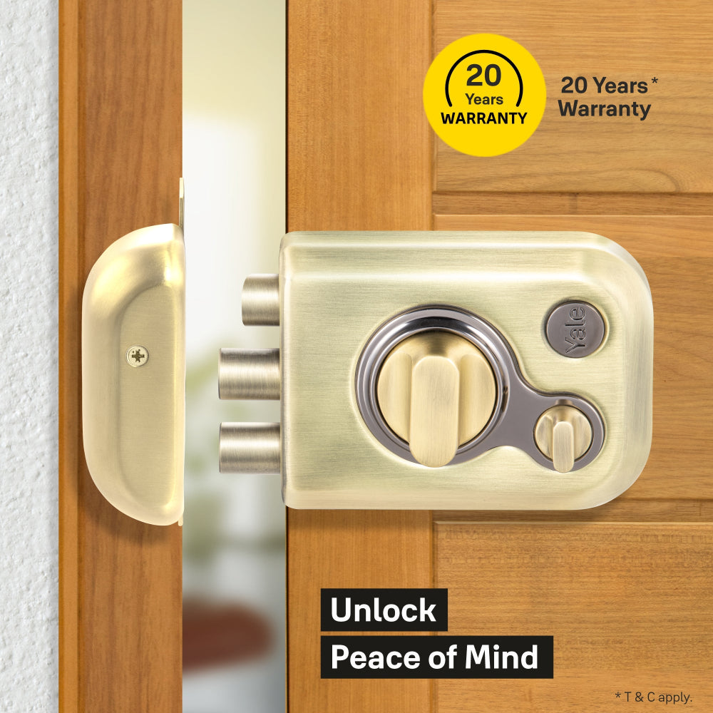 Yale Kratos RIM Lock for main Doors in antique brass lifetime warranty