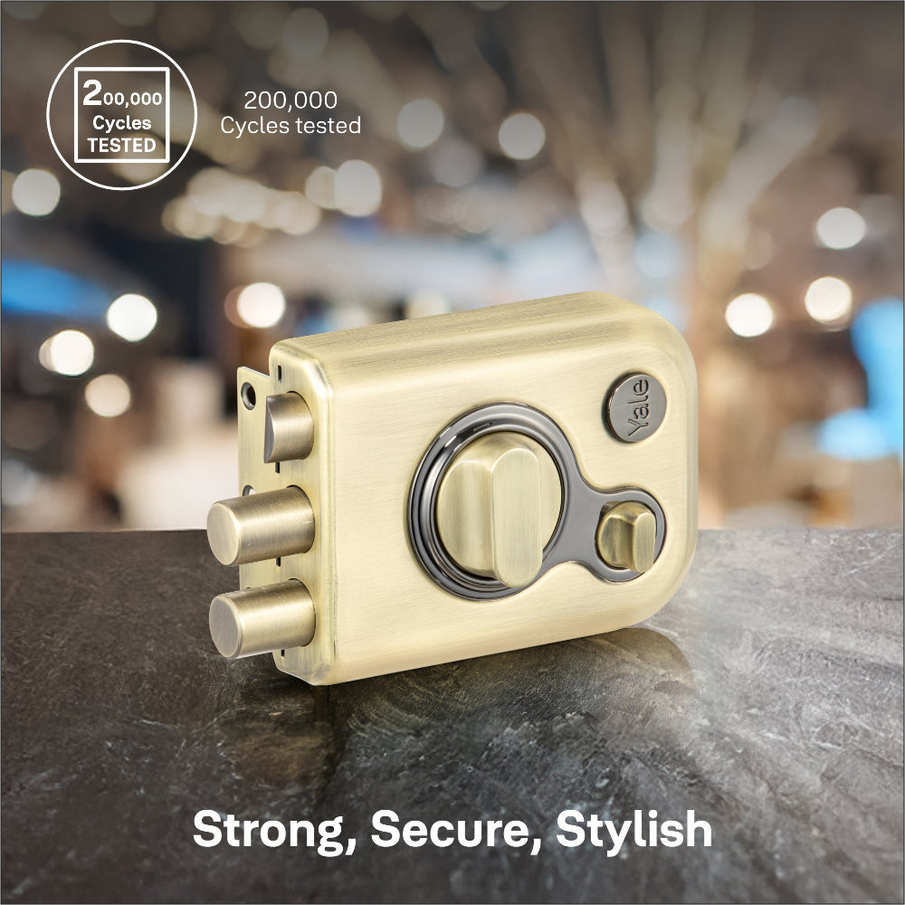 Yale Kratos RIM Lock for main Doors in antique brass highly durable