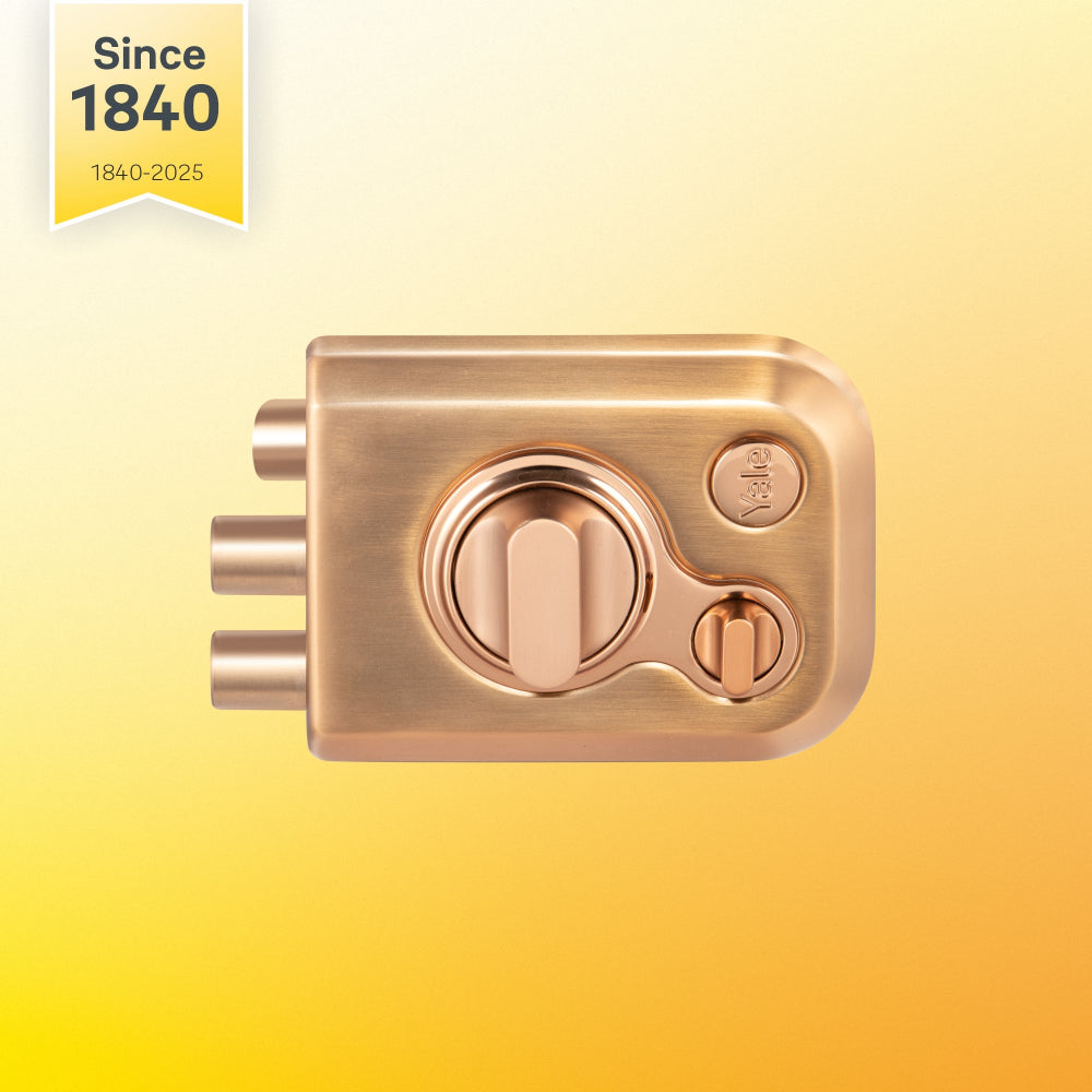 Yale Kratos RIM Door lock in rose gold