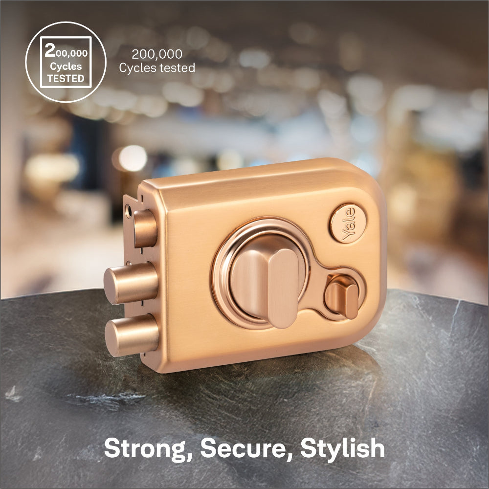 Yale Kratos RIM Door lock in rose gold with high durability
