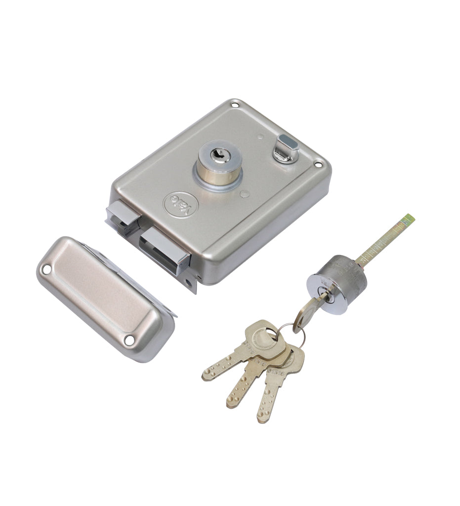 R601-DBDC, RIM Lock With Two Deadbolts, Both Side Key, Regular Key, Silver