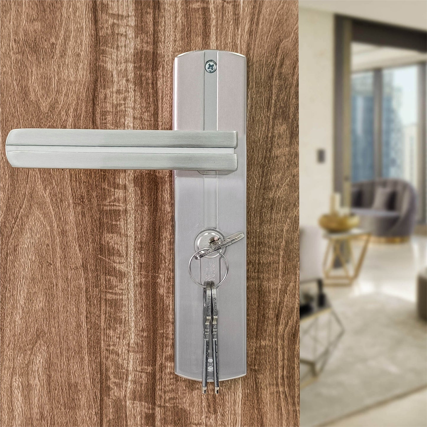 SM-02-02-01 Yale SM series Mortise Lock Comboset with backplated Handle, Cylinder with Knob inside and keys Outside, SS Finish