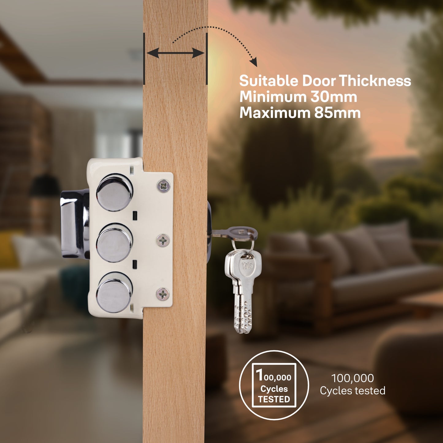 Yale Essential YE-MDL-3B-TT-DK-IN Rim Lock , 3 Deadbolts, Thumbturn, 4 Dimple Keys (Ivory)