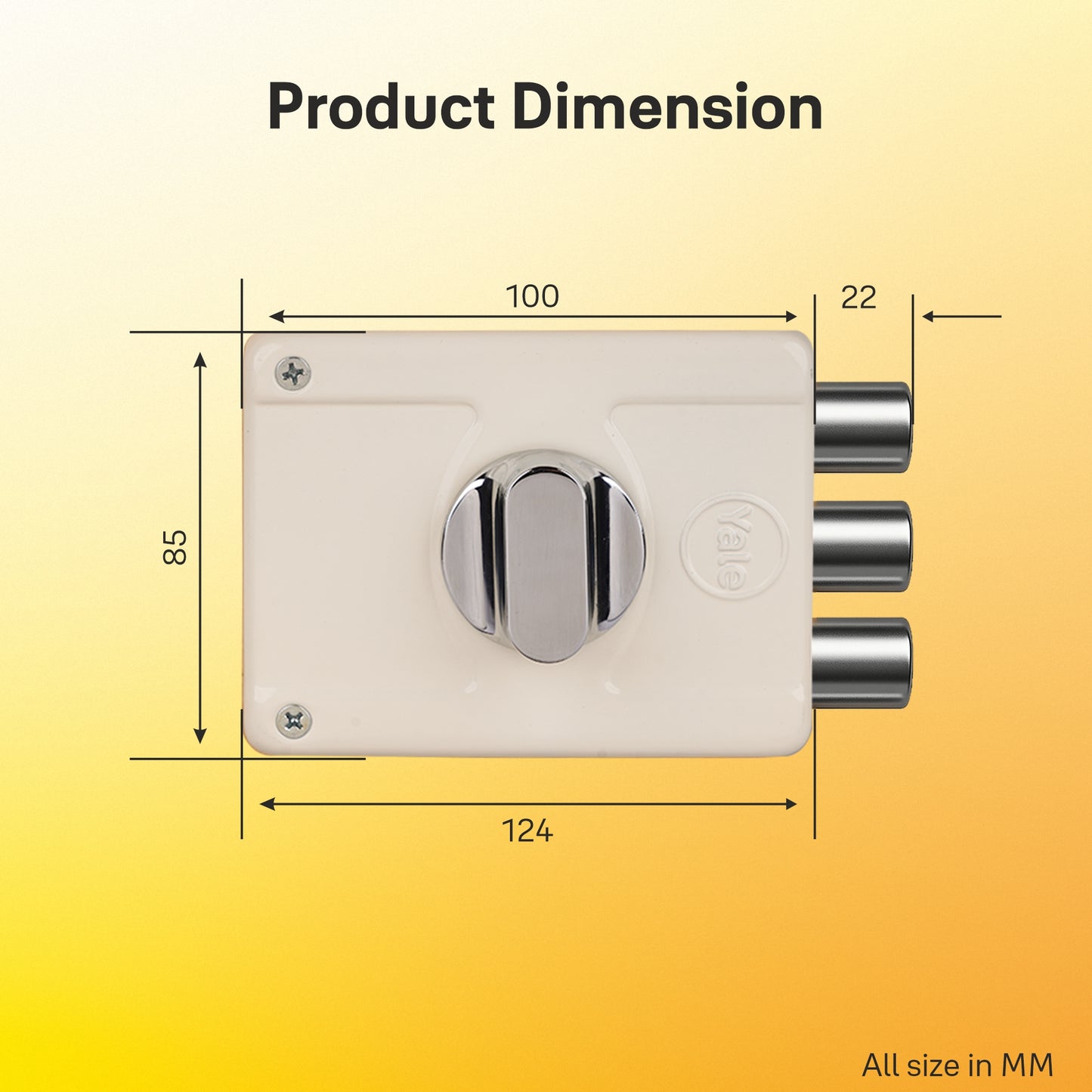 Yale Essential YE-MDL-3B-TT-DK-IN Rim Lock , 3 Deadbolts, Thumbturn, 4 Dimple Keys (Ivory)