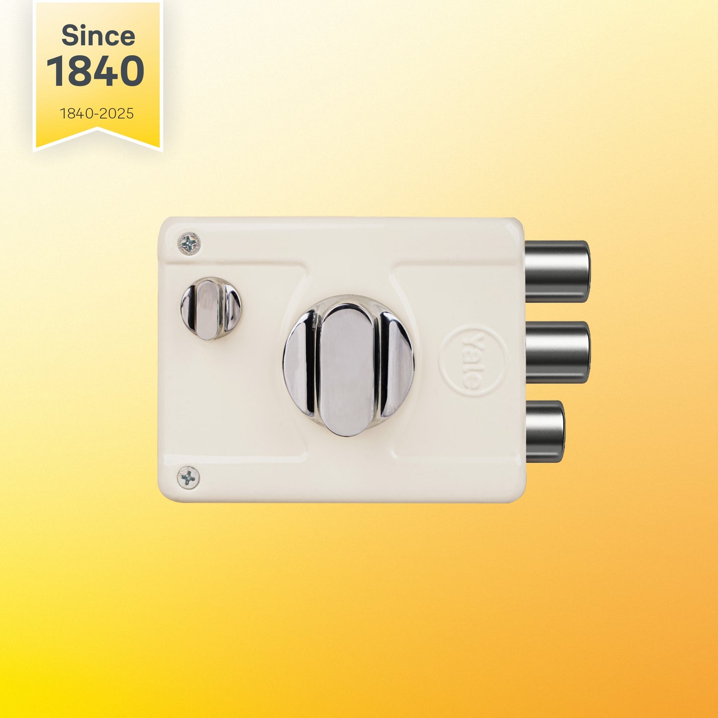 Yale Essential YE-MDL-LB-TT-DK-IN Rim Lock , 2 Deadbolts and 1 Latch Bolt, Thumbturn, 4 Dimple Keys (Ivory)