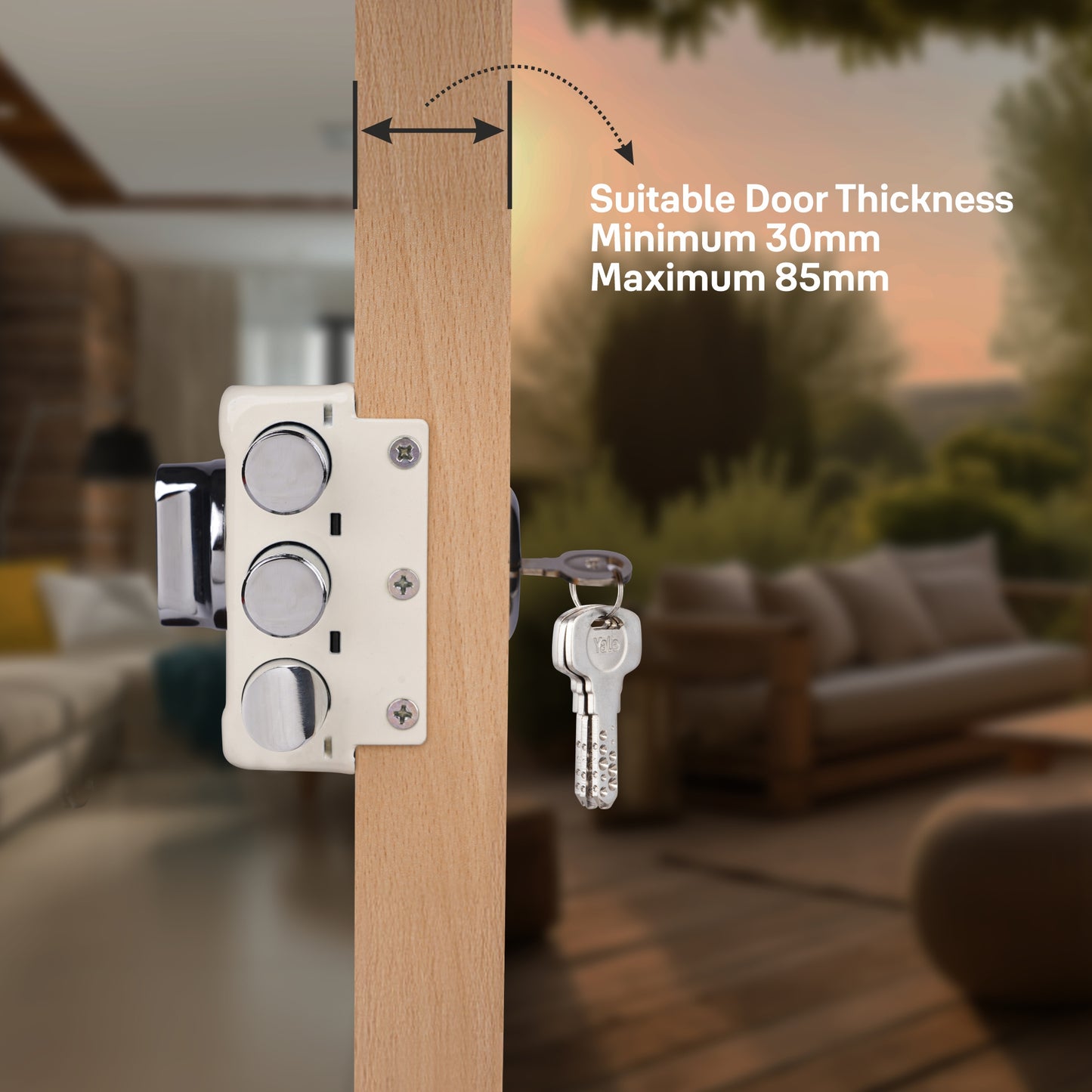 Yale Essential YE-MDL-LB-TT-DK-IN Rim Lock , 2 Deadbolts and 1 Latch Bolt, Thumbturn, 4 Dimple Keys (Ivory)