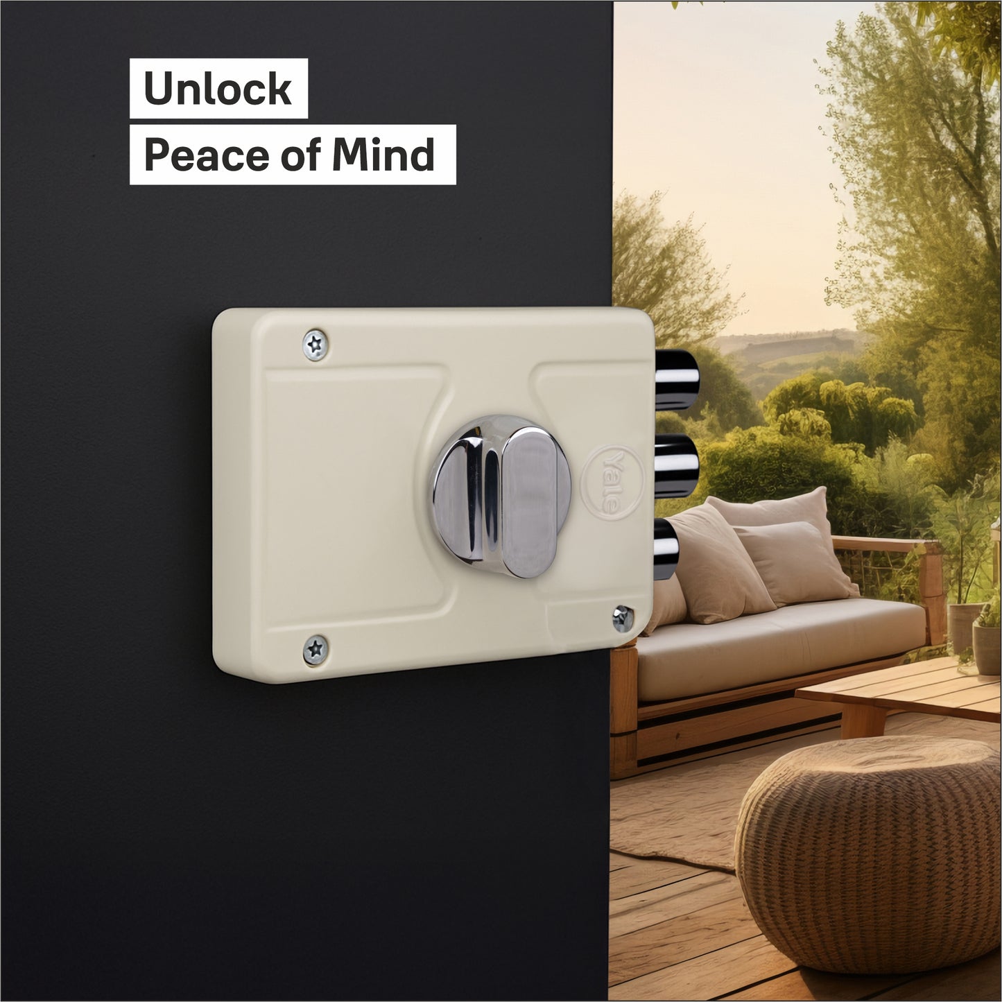 Yale Essential YE-MDL-LB-TT-DK-IN Rim Lock , 2 Deadbolts and 1 Latch Bolt, Thumbturn, 4 Dimple Keys (Ivory)