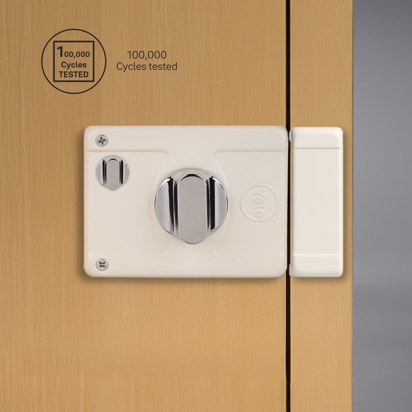Yale Essential YE-MDL-LB-TT-DK-IN Rim Lock , 2 Deadbolts and 1 Latch Bolt, Thumbturn, 4 Dimple Keys (Ivory)