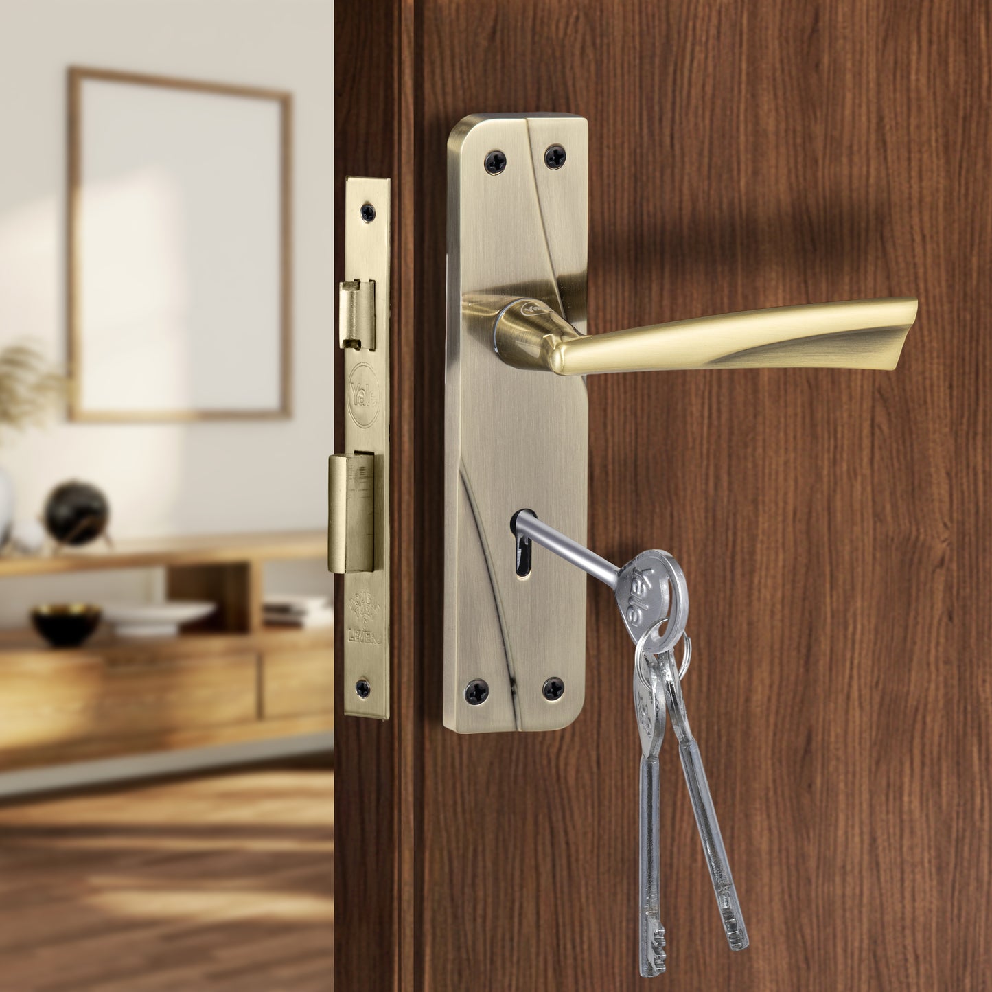 YECM-432-6L-AB Key-in-Lever Handle set with key-in lever double strike lockbody Antique Brass