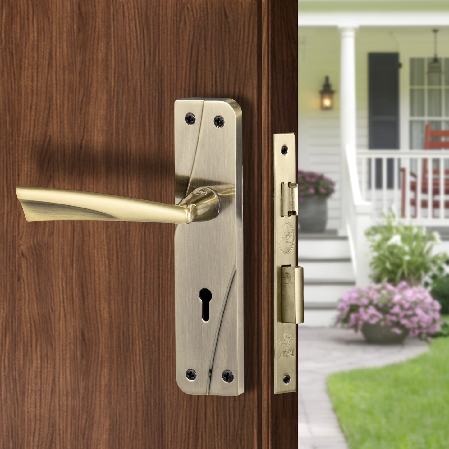 YECM-432-6L-AB Key-in-Lever Handle set with key-in lever double strike lockbody Antique Brass