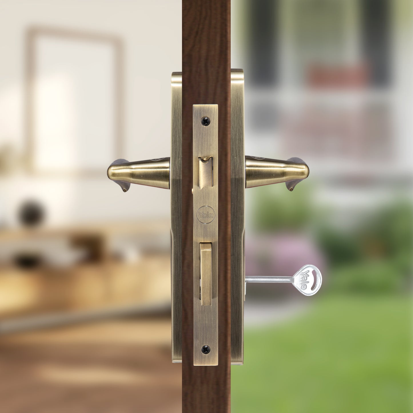 YECM-432-6L-AB Key-in-Lever Handle set with key-in lever double strike lockbody Antique Brass