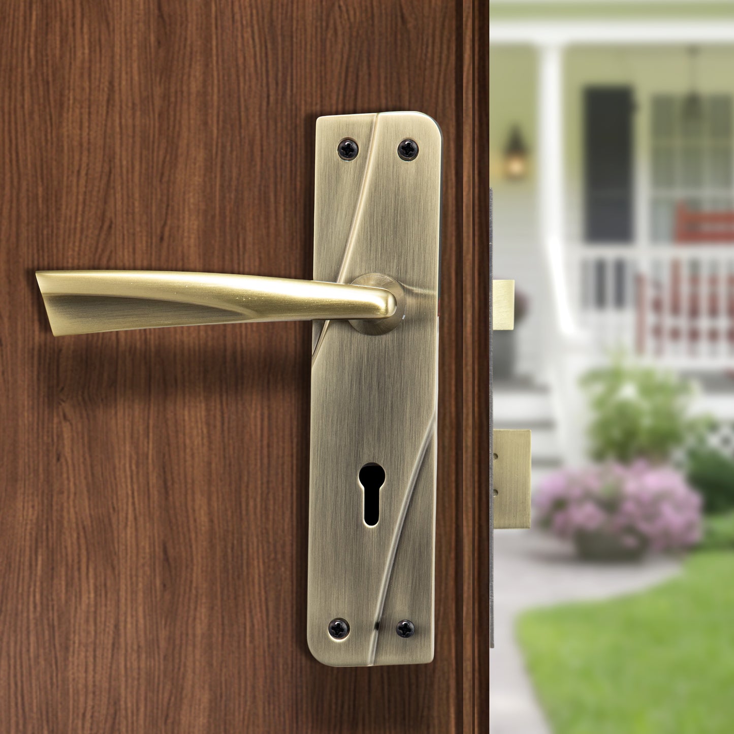 YECM-432-6L-AB Key-in-Lever Handle set with key-in lever double strike lockbody Antique Brass