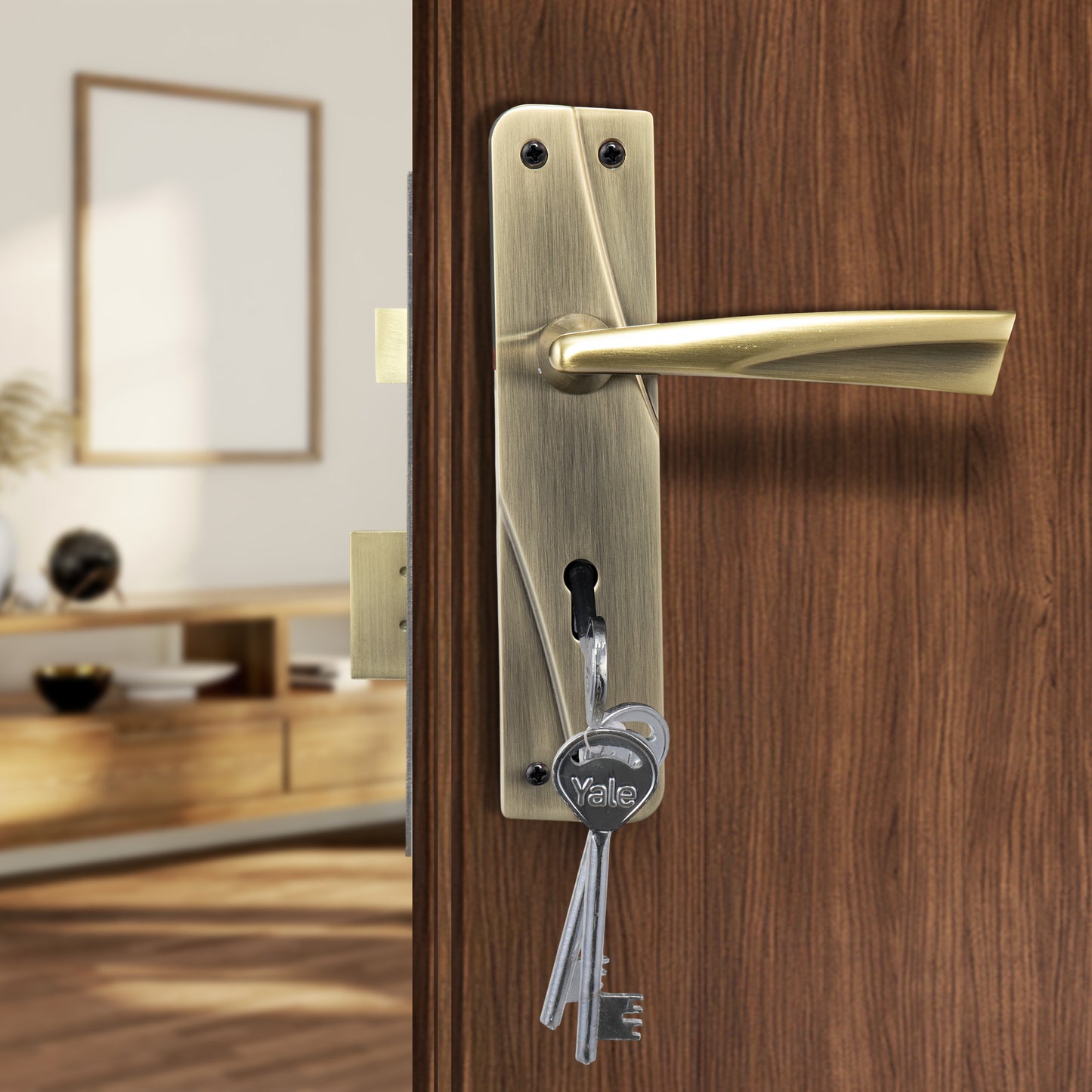 YECM-432-6L-AB Key-in-Lever Handle set with key-in lever double strike lockbody Antique Brass