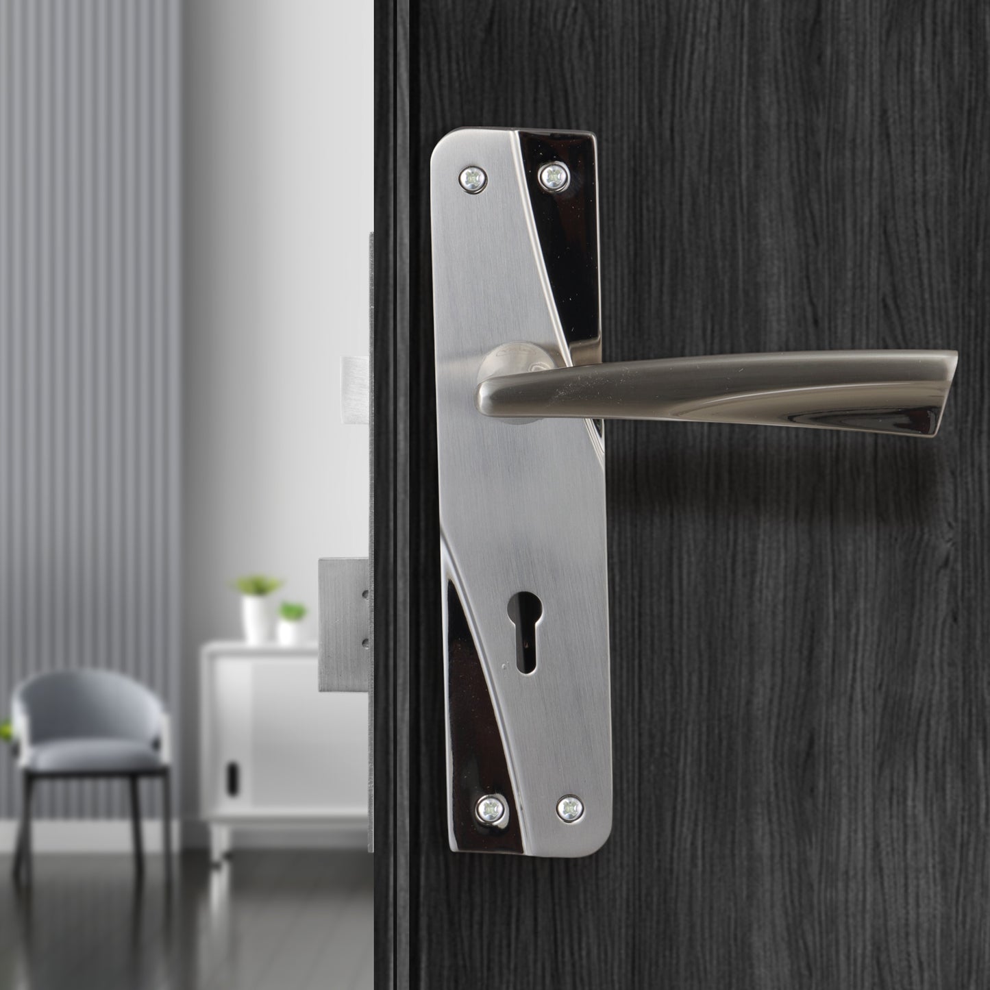 YECM-432-6L-SS Key-in-Lever Handle set with key-in lever double strike lockbody Satin Steel