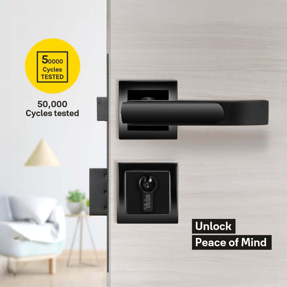 Yale YECM-603 mortise comboset with lock and handle in Black Matt with durable