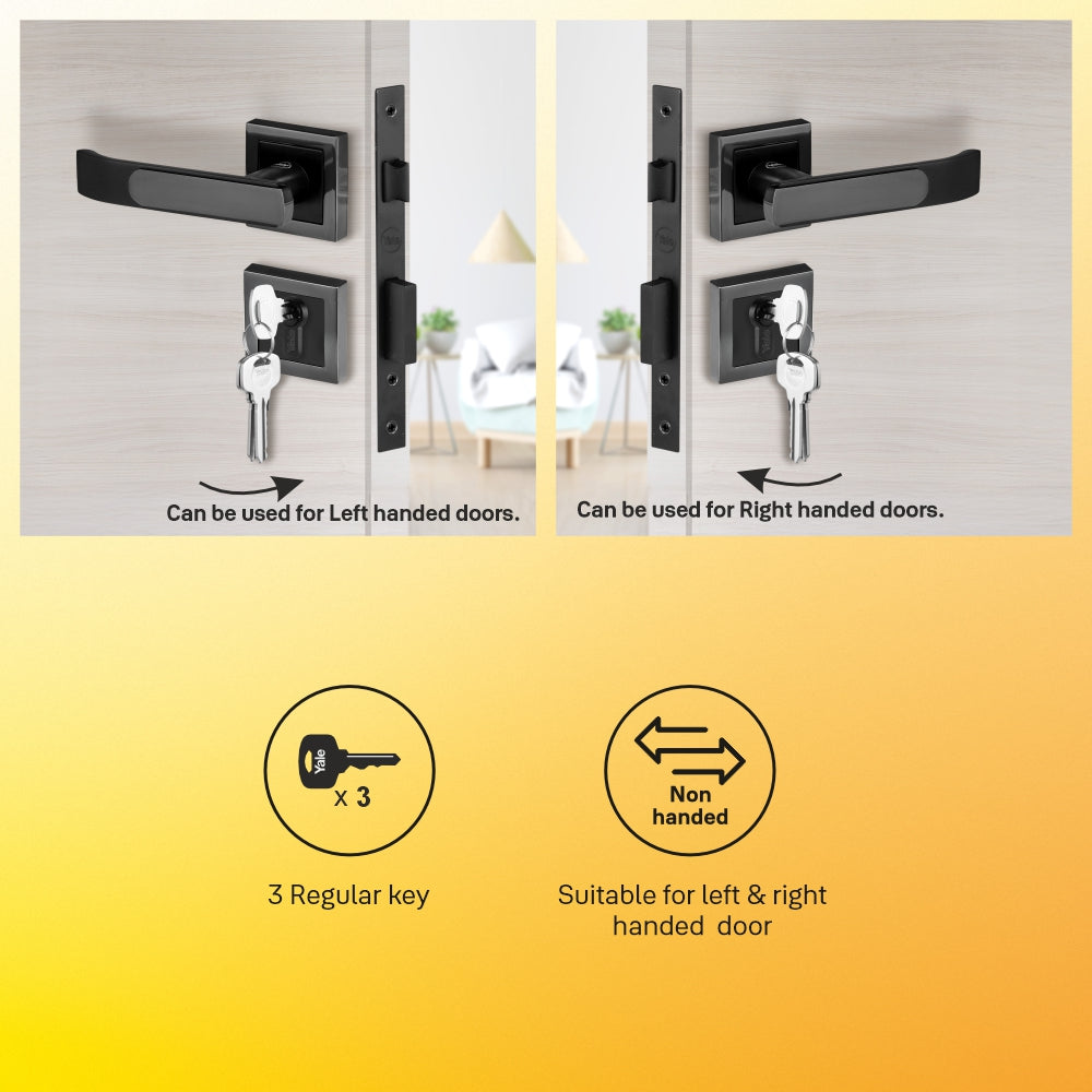 Yale YECM-603 mortise comboset with lock and handle in Black Matt suitable for DIN left or DIN right doors