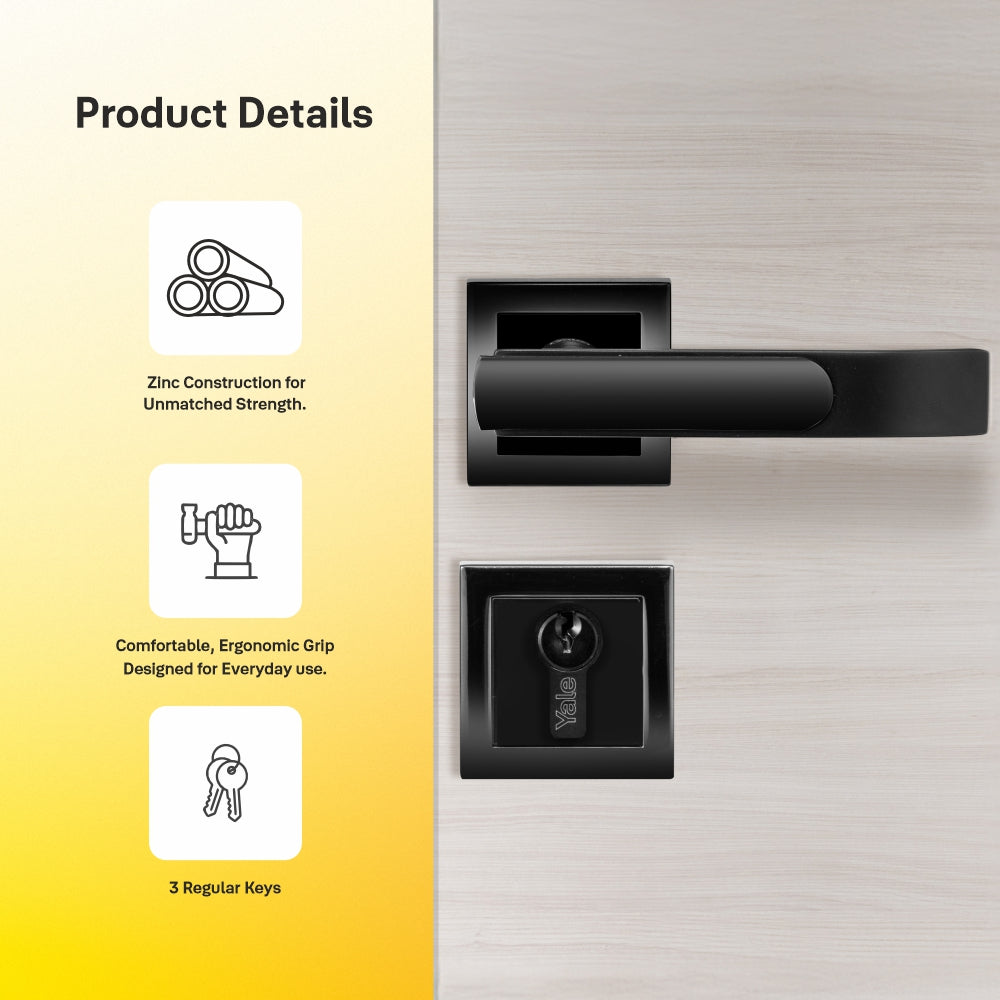 Yale YECM-603 mortise comboset with lock and handle in Black Matt