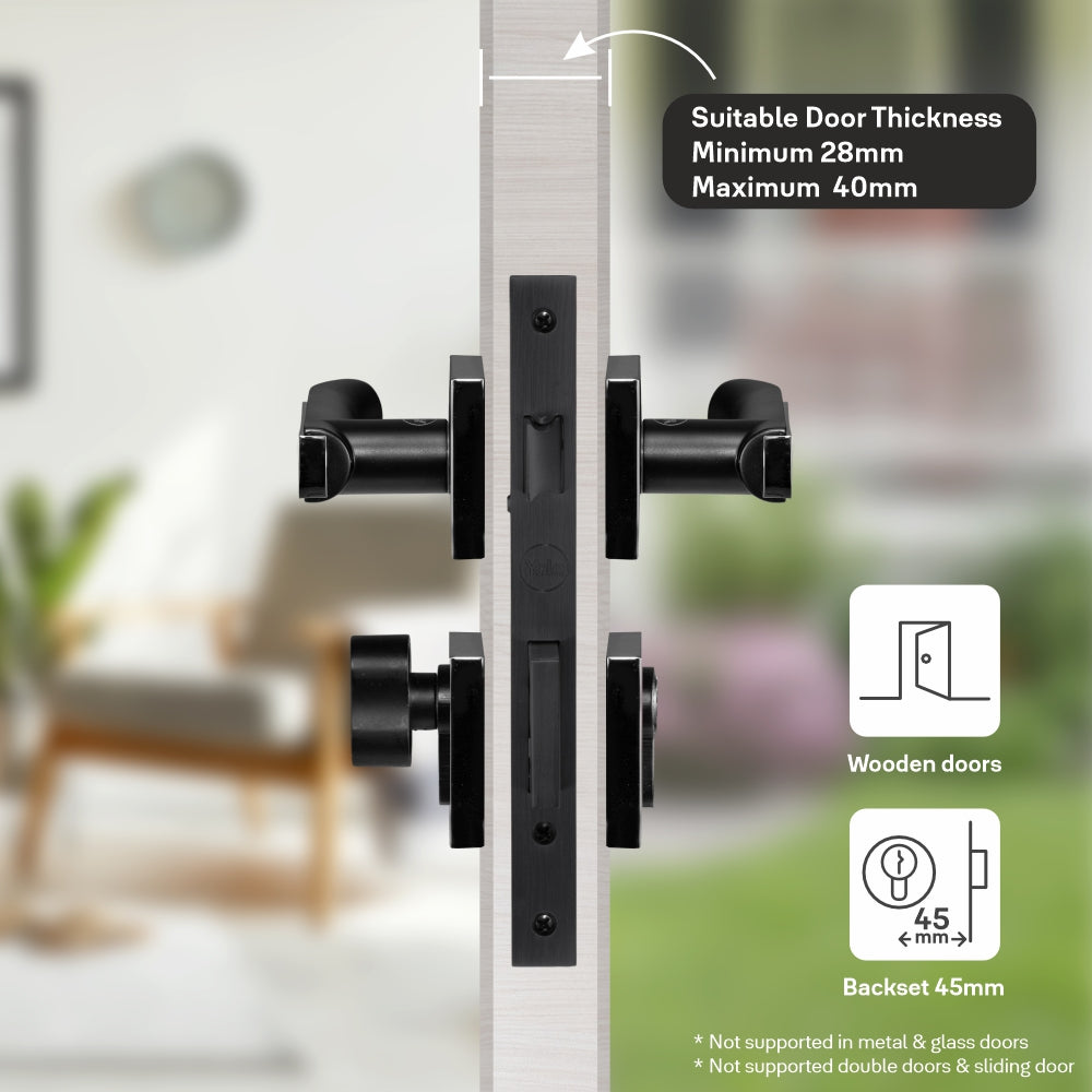 Yale YECM-603 mortise comboset with lock and handle in Black Matt