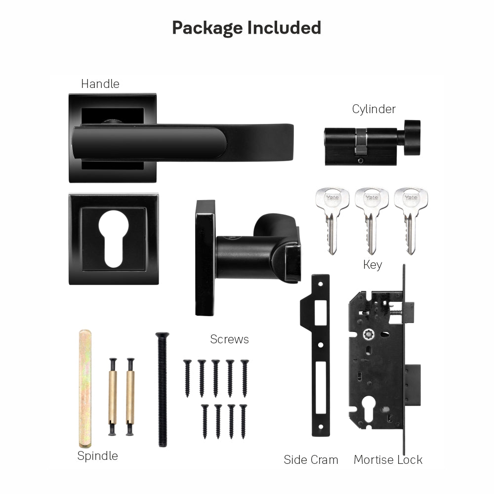 Yale YECM-603 mortise comboset with lock and handle in Black Matt