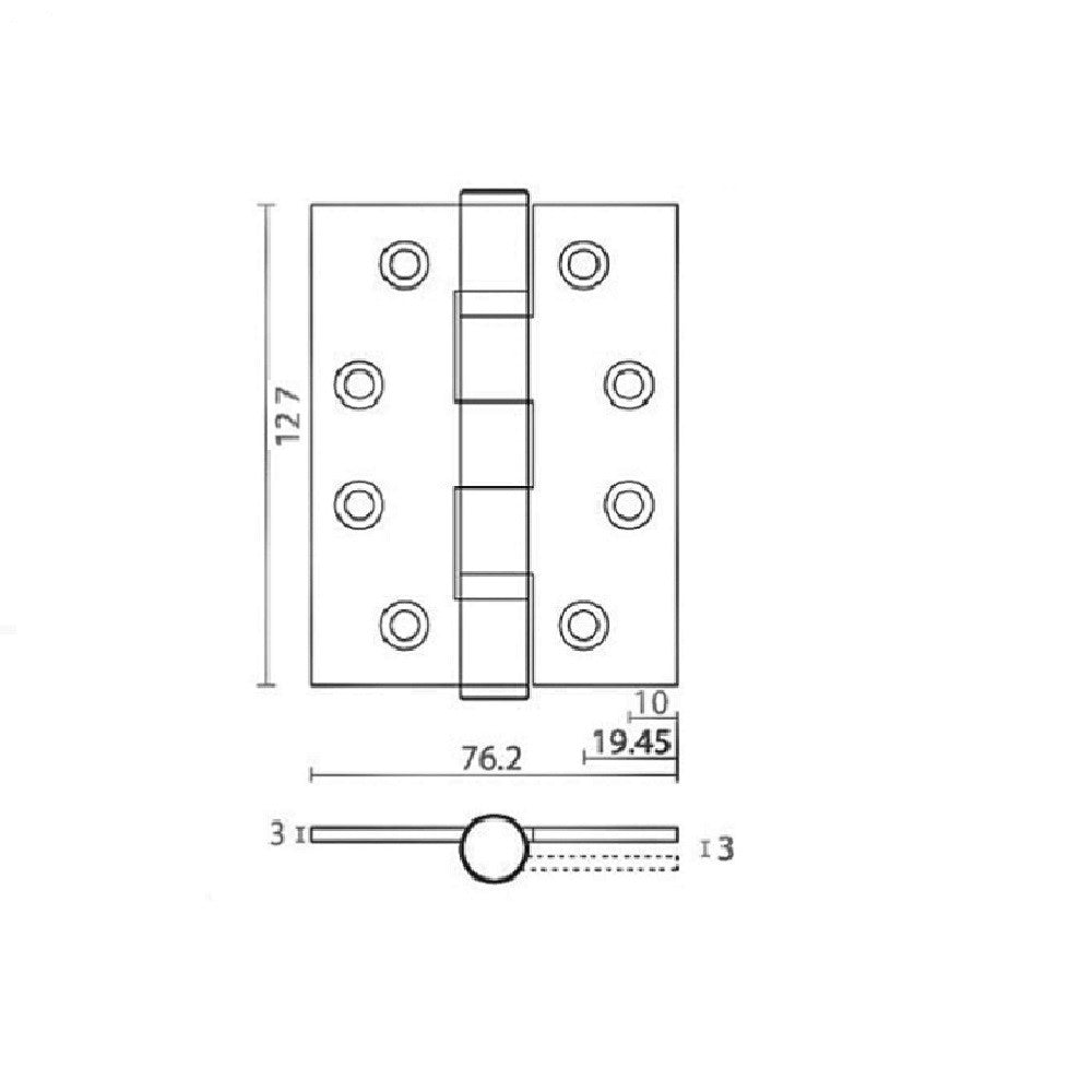 Ball Bearing Butt Hinges, 5.0x 3.0 x 3mm , Satin Steel finish, Pack of 2