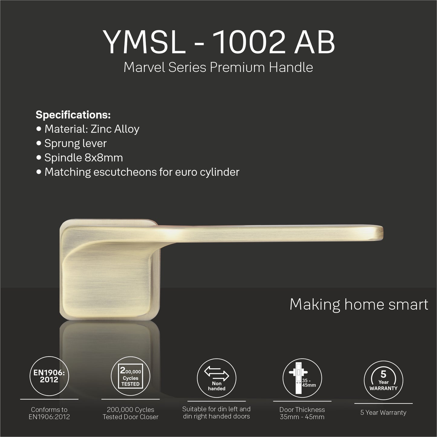 YMSL-1002-AB - Yale Marvel Series Premium Handle, With Mortise Lockbody and Euro Profile Cylinder with Dimple Keys