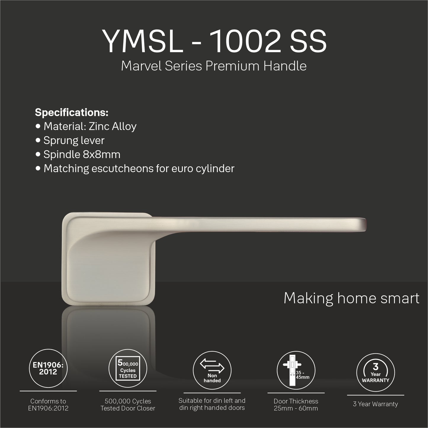 YMSL-1002-SS - Yale Marvel Series Premium Handle, with Mortise Lockbody and Euro Profile Cylinder with Dimple Keys