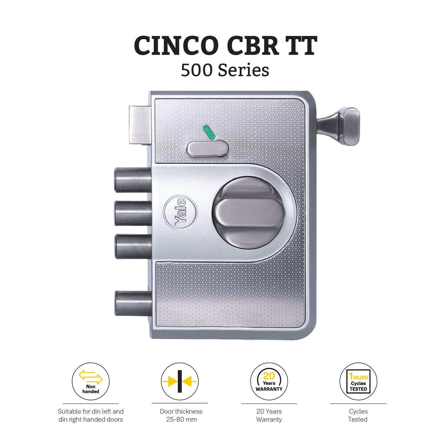 CBR-Cinco 500,Latch & DeadBolt Main Door Lock, Knob Inside, Silver