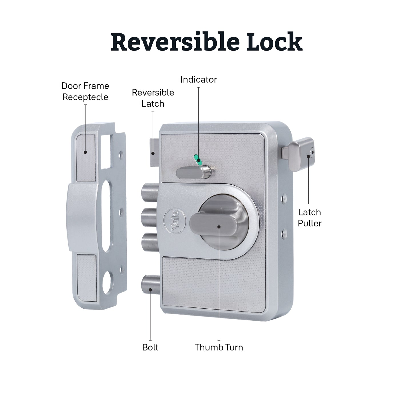 CBR-Cinco 500,Latch & DeadBolt Main Door Lock, Knob Inside, Silver